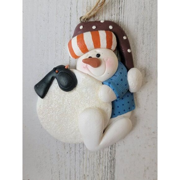 Henton snowman snowball glitter ornament Xmas Decor hat smile - Picture 2 of 4
